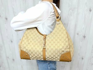 極美品 GUCCI グッチ ニュージャッキー GGキャンバス ハンドバッグ ショルダーバッグ バッグ キャンバス×レザー ベージュ×キャメル 71165