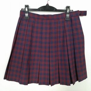 1円 スクールスカート 大きいサイズ 夏物 w72-丈45 チェック 中学 高校 ミニ丈 プリーツ 学生服 制服 女子 中古 IN5546