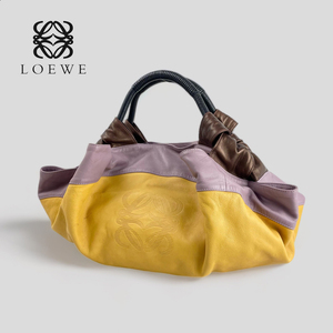 ■LOEWE ロエベ■ ナッパアイレ ラージ アナグラム 2トーンハンドバッグ 大容量ラージサイズ 切り替えレザー 軽量 イエローｘパープル