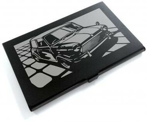 ブラックアルマイト「BMC モーリス ミニクーパー」切り絵デザインのカードケース[CC-023]
