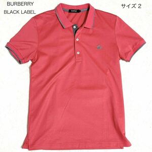 1円スタート BURBERRY BLACK LABEL バーバリーブラックレーベル ポロシャツ 半袖 ピンク系 2 Mサイズ ホースロゴ