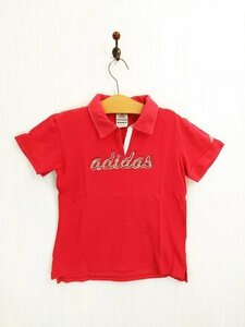 KU0240 ○送料無料 古着 adidas アディダス キッズ ポロシャツ Sサイズ ピンク ロゴ プリント柄 綿100% 女の子 スポーツ スキッパー