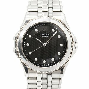 1円～ SEIKO クレドール 11Pダイヤ ブラック文字盤 8J81-6B10 ベゼル K18WG SS クォーツ メンズ腕時計 CREDOR セイコー