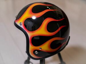 スモールジェット　ヘルメット 黒×オールドフレイム　バイク　カスタムペイント　ハーレー　ドラッグスター バルカン　レブル　マグナ250