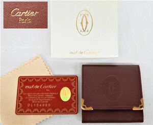 カルティエ コインケース ギャランティ 共箱 マストライン Cartier mast de Cartier 小銭入れ ビンテージ ボルドー
