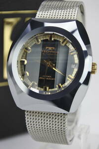 当時ROLEX6426より高い☆1970年代製 スイス名門 TECHNOS　HAWK BORAZON鷹目天然石ダイヤル　カットサファイアガラス自動巻紳士腕時計 逸品