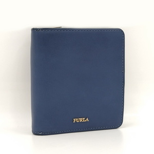 【中古】FURLA 二つ折り財布 コンパクト財布 レザー ブルー