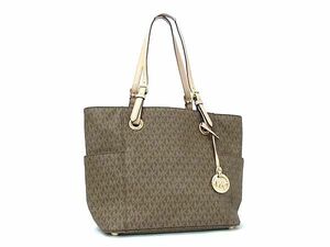 1円 ■美品■ MICHAEL KORS マイケルコース MK柄 PVC トートバッグ ショルダーバッグ 肩掛けかばん レディース ブラウン系 AY3564