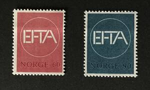 ノルウェーの切手 E.F.T.A. テーマ　欧州自由貿易連合 1967.1.16発行 ２種