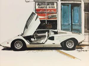 【正規品 絶版】Bowイラスト ポストカード ランボルギーニ カウンタック LP400 カーマガジン Lamborghini Countach LP400 絵葉書 旧車 絵