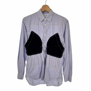 コムデギャルソンシャツ COMME des GARCONS SHIRT ウールポケットストライプシャツ 長袖 S 白 青 ホワイト ブルー S19058 メンズ