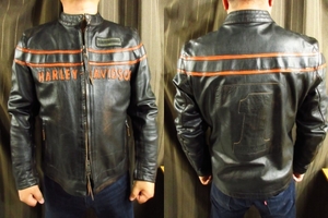 L ハーレーダビッドソン DOUBLE TON スリムフィット レザー ジャケット 牛革 LLサイズ相当 Harley‐Davidson（ライダース 革ジャン XL