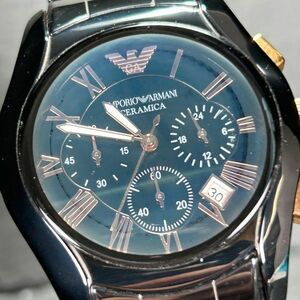 EMPORIO ARMANI エンポリオ アルマーニ セラミカ AR-1410 腕時計 クオーツ クロノグラフ セラミック ブラック ピンクゴールド 電池交換済