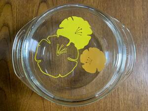 80s ヴィンテージ　花柄　パイレックス　耐熱ガラス鍋　PYREX 日本製　イワキガラス　中古品