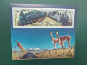 未使用 外国 切手 CHILE　チリ　1988年 検索:鉄道 列車 蒸気機関車 電車 海外 汽車 古切手 小型 シート STAMP