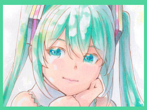 ☆同人手描きイラスト 色紙 原画 　初音ミク「窓辺のミクさん」