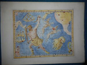 即決1805年『ボーデの星図牛飼座猟犬座』アンティーク天文、天体、星座早見盤、手彩色銅版画、星図Star map, Planisphere, Celestial atlas