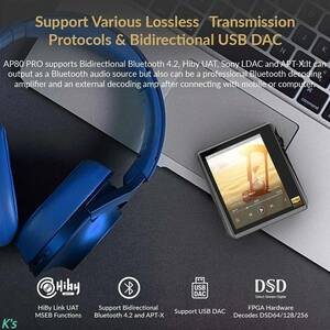 グレー ハイレゾオーディオ 2.45インチフルタッチスクリーン ロスレスミュージックプレーヤー 双方向USB DAC FMラジオ付き MP3プレーヤー