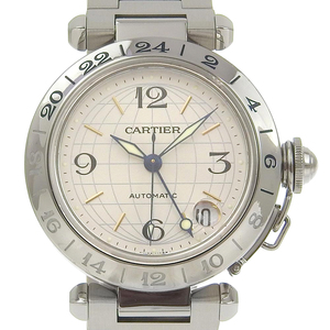 CARTIER カルティエ パシャ メリディアン GMT W31078M7 腕時計 SS 自動巻き ボーイズ シルバー文字盤【I130124020】中古
