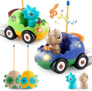 青い Carox ラジコン車 恐竜おもちゃ 2台セット 電動RC ラジコンカー 子供向け 人気 リモコンカー LED ライトと音楽