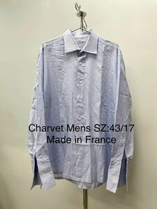 Charvet シャルべ made in Franceフランス製 長袖 シャツ 青 ブルー メンズ43 17 L XLクラシック ドレス ビンテージ Turnbull & Asserパリ