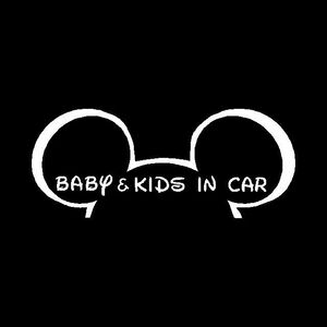 BABY ＆ KIDS IN CAR　ミッキー　カッティングステッカー　ハーフカットVer　赤ちゃんと子供が乗っています！