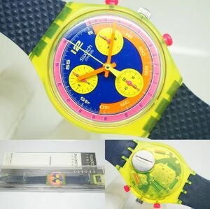 E60●作動良好 箱付 Swatch スウォッチ Chrono クロノグラフ GRAND PRIX 1991年 メンズ腕時計 マルチカラー お洒落 クォーツ