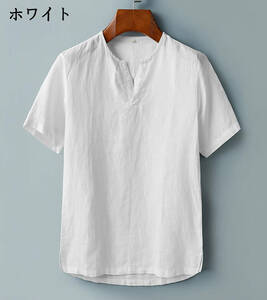 【在庫処理】半袖Tシャツ リネンTシャツ メンズＴシャツ Vネック カジュアルTシャツ 夏服 トップス ty-3195 ホワイト XL