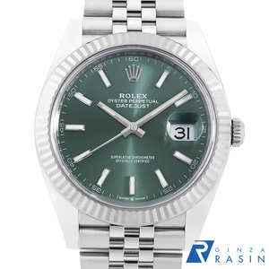 ロレックス デイトジャスト41 126334 ミントグリーン バー 5列 ジュビリーブレス ランダム番 中古 メンズ 腕時計　