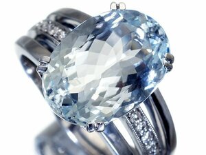 1円～【ジュエリー極】瑞々しい煌き！大粒良質天然アクアマリン5.00ct＆ダイヤモンド0.08ct 高級K9WGリング k8506vz【送料無料】