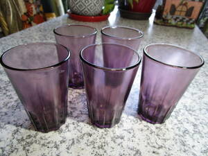 ｃ-64新品　昭和レトロ　アンティークグラス　一口ビールグラス　コップ　パープル　紫　ゆうパック60