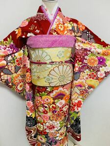 振袖　フルセット　駒刺繍　花　毬　金彩　正絹成人式 結婚式 