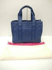 ■TORY BURCH トリーバーチ レザートートバッグ ブルー 大容量 ハンドバッグ