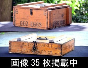 英国 イギリス アンティーク 木箱 イングリッシュ バター エッグボックス EGG BOX 蓋付き パイン材 無垢 シャビー 当時物 画像30枚掲載中