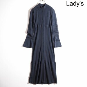 M3020P▼mame kurogouchi マメクロゴウチ▼新品同様 23PF Lace Stripe Knitted Dress レースニットワンピース 紺 MM23PF-KN727 春夏 rb mks