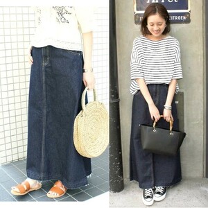 SLOBE IENA LE DENIM マキシ丈 フレアー カットオフ デニムスカート インディゴ イエナ ロングスカート