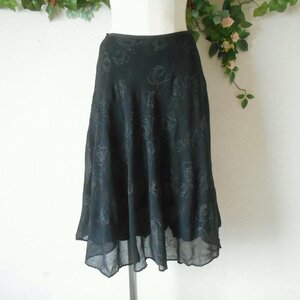 コムサ デ モード COMME CA DU MODE 春 夏 絹 シルク100％ フレア スカート 黒 1