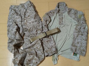 米国海兵隊実物FROGコンバットシャツパンツベルトセットデザートマーパット