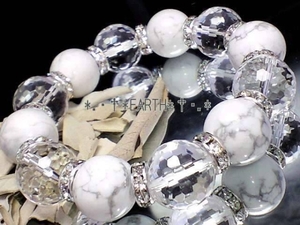 天然石★存在感抜群16ミリ128面カット水晶&ハウライト　数珠　送料無料　匿名発送