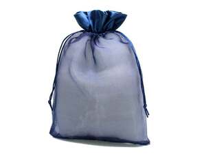 巾着袋 ラッピング 包装 巾着ポーチ 小物入れ (22cm×32cm) サテン×オーガンジー (紺色) (1個)