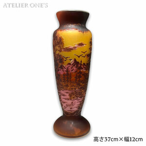 【証明書付】　エミールガレ　高さ37cm カメオ彫り　花瓶　フラワーベース アールヌーボー 骨董 R0194