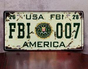 K225 新品●おしゃれなブリキ看板 アメリカ FBI 007 USA AMERICA アンティーク レトロ ビンテージ ナンバープレート型