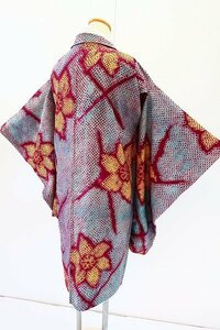 【着物フィ】アンティーク 長羽織 羽織　絞り　水色　大正ロマン　レトロ 　仕立て上がり　可愛い　正絹　袷　kimono　14218