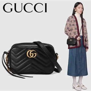 GUCCI グッチ GGマーモント ショルダーバッグ チェーンバッグ 斜め掛け キルティング レザー ブラック ポシェット　中古　送料込