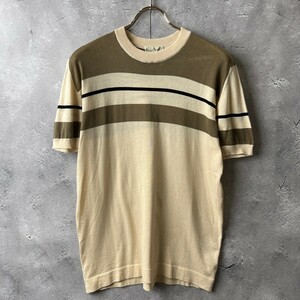 美品 / MARGARET HOWELL マーガレットハウエル / 半袖 コットン ニット カットソー トップス / 2 (M) レディース カーキ × ベージュ 丸首