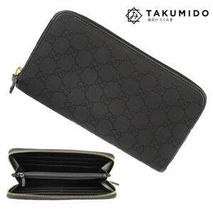 グッチ GUCCI ラウンドファスナー長財布 363423 GG ブラック ナイロン レザー 中古A 273519