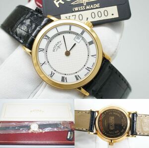 E49●作動良好 箱付 未使用デッドストック ROTARY ロータリー スイス製 18K GOLD ELECTRO PLATED レディース腕時計 ゴールド金 クォーツ