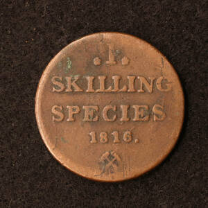 KM#284/ノルウェー チャールズ2世時代 1 Skilling銅貨（1816）[E2695]