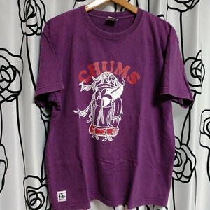 CHUMS チャムス プリントTシャツ 半袖 ロゴ イラスト 紫 XL