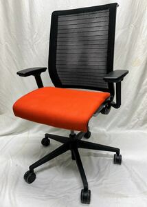 【Steelcase】シンクチェア THK-13101スチールケース 肘付ハイバックチェア／ブラック×レッド　「直接引き取り」